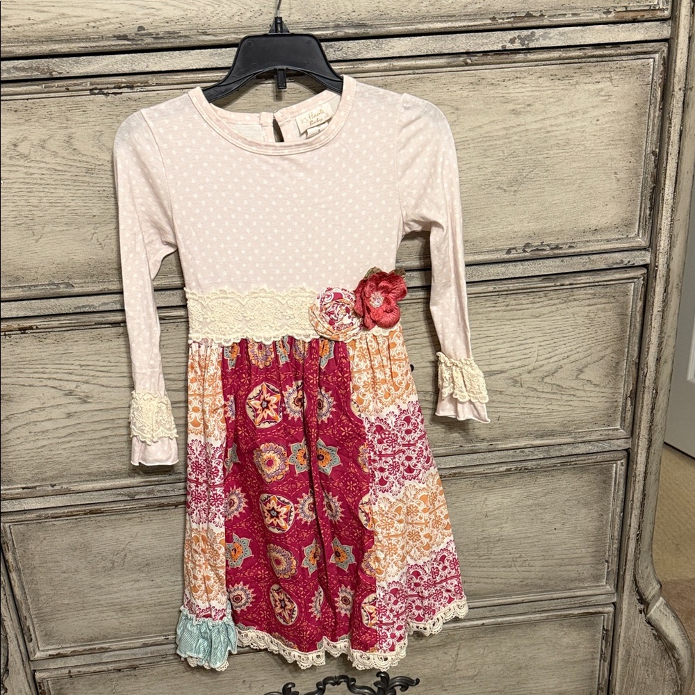 Floral Patchwork Long Sleeve Dress Little Girls Size 8